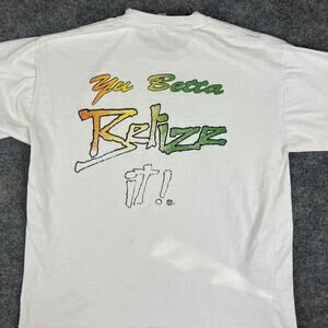 Advance Tees L Yu Betta Belize It Graphic TShirt White 90 Vintage Made in Belize